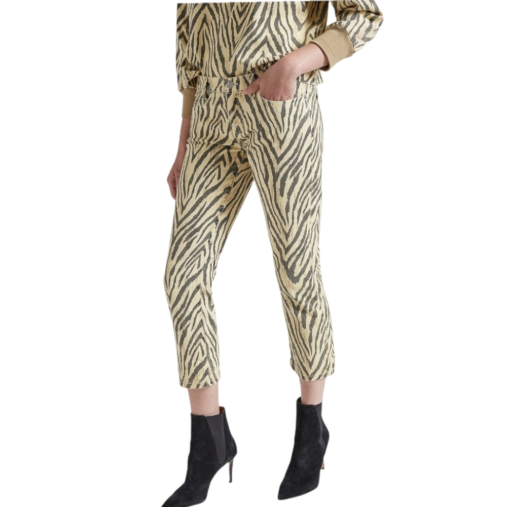 Current Elliot The Ruby Crop Statement Jean in Natural Zebra Print NEW Sz 25